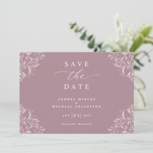Elegant Mauve Dusty Roos Wedding Save the Date (Staand voorkant)