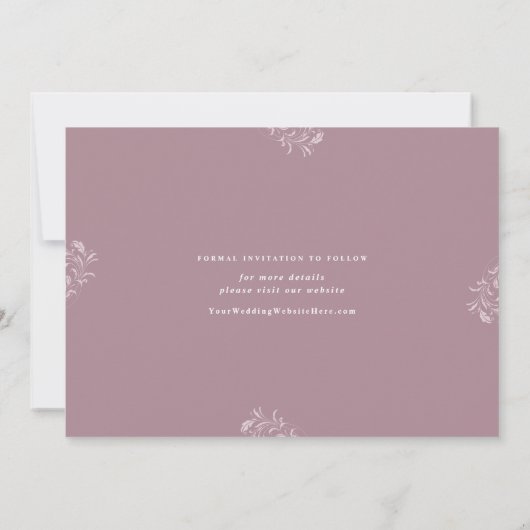Elegant Mauve Dusty Roos Wedding Save the Date (Achterkant)
