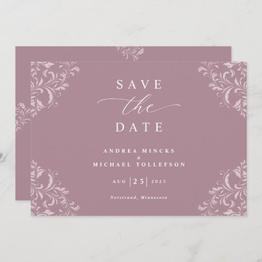 Elegant Mauve Dusty Roos Wedding Save the Date (Voorkant / Achterkant)