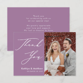 Elegant Mauve Elegant Script Modern Photo Wedding Bedankkaart