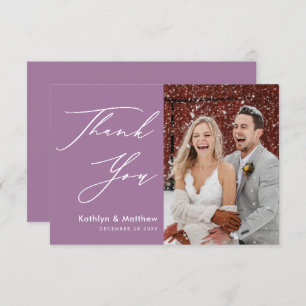 Elegant Mauve Elegant Script Modern Photo Wedding Bedankkaart