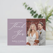 Elegant Mauve Elegant Script Modern Photo Wedding Bedankkaart (Staand voorkant)