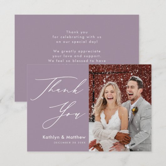 Elegant Mauve Elegant Script Modern Photo Wedding Bedankkaart (Voorkant / Achterkant)