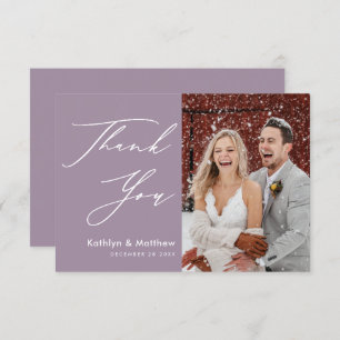 Elegant Mauve Elegant Script Modern Photo Wedding Bedankkaart