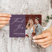 Elegant Mauve Elegant Script Modern Photo Wedding Bedankkaart
