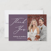Elegant Mauve Elegant Script Modern Photo Wedding Bedankkaart (Voorkant)