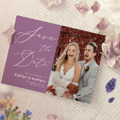 Elegant Mauve Elegant Script Modern Photo Wedding Save The Date