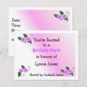 Elegant Mauve Floral Birthday Uitnodiging (Voorkant / Achterkant)