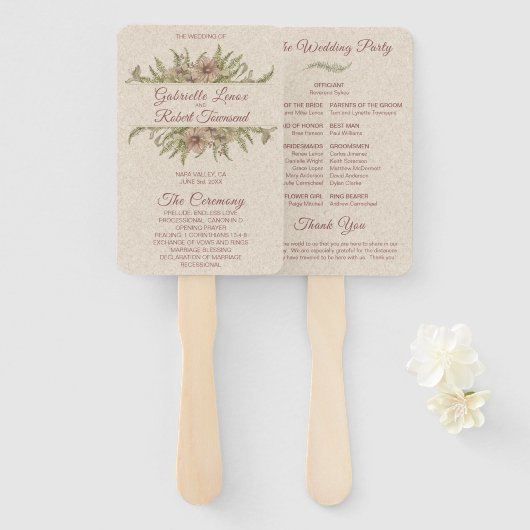 Elegant Mauve Floral & Greenery Wedding Programme Handwaaier (Voorkant en achterkant)
