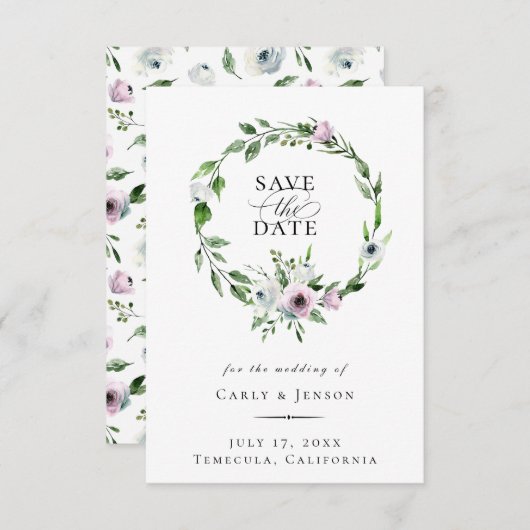 Elegant Mauve Floral heeft de datum opgeslagen Aankondiging (Voorkant / Achterkant)