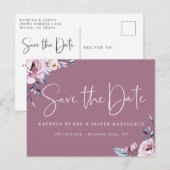 Elegant Mauve Floral Save the Date Aankondigingskaart (Voorkant / Achterkant)