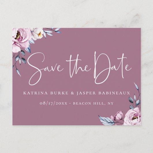 Elegant Mauve Floral Save the Date Aankondigingskaart (Voorkant)