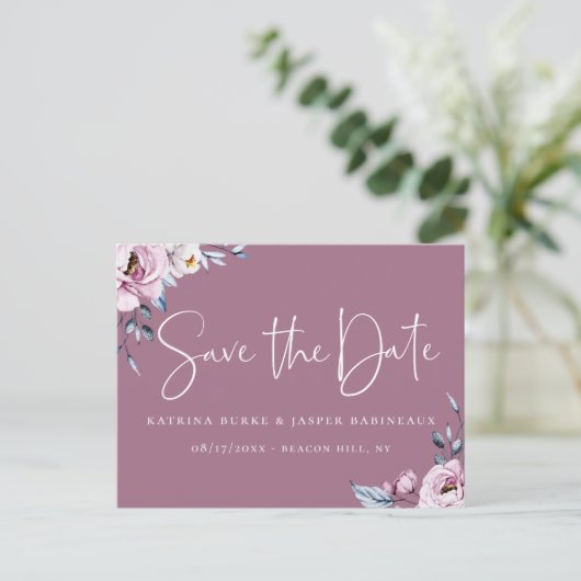 Elegant Mauve Floral Save the Date Aankondigingskaart (Staand voorkant)