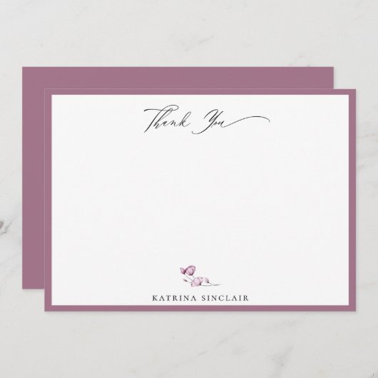 Elegant Mauve Floral Stem Hartelijk dank Notitiekaartje (Voorkant / Achterkant)