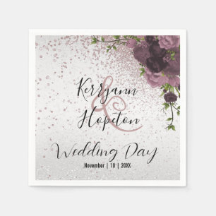 Elegant Mauve Glitter en Floral Servet