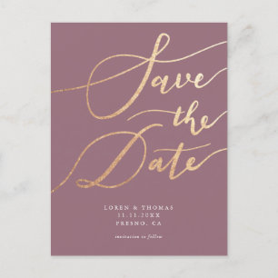Elegant Mauve Gold Script Save the Date Aankondigingskaart
