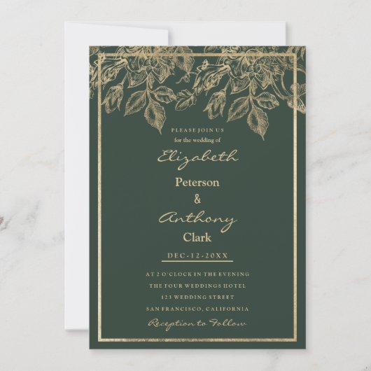 Elegant mauve green gold luxe floral Wedding Kaart (Voorkant)
