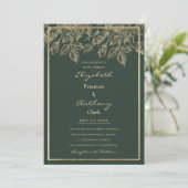 Elegant mauve green gold luxe floral Wedding Kaart (Staand voorkant)