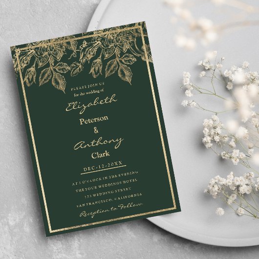 Elegant mauve green gold luxe floral Wedding Kaart