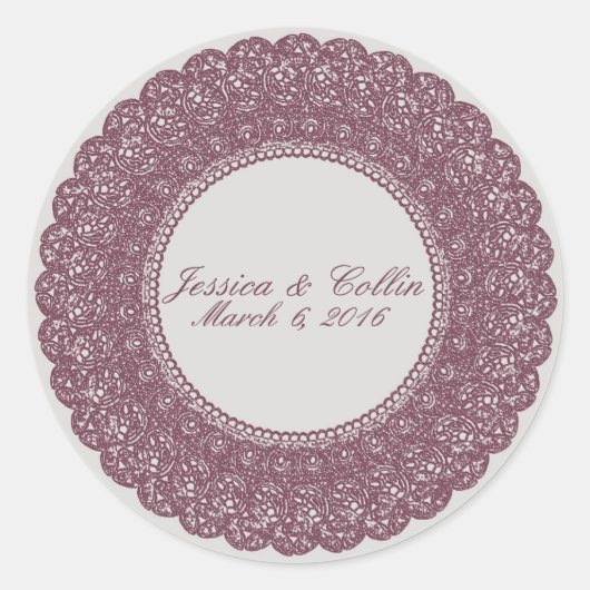 Elegant mauve & grijs kant aangepaste sticker (Voorkant)