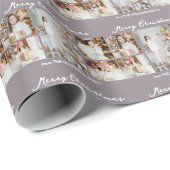 Elegant Mauve Merry Christmas Photo Collage Cadeaupapier (Rol Hoek)