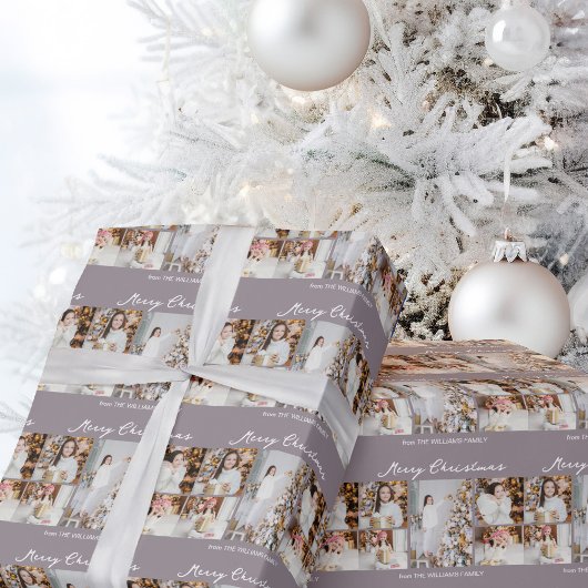 Elegant Mauve Merry Christmas Photo Collage Cadeaupapier