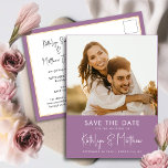 Elegant Mauve Modern Photo Wedding Save the Date Aankondigingskaart<br><div class="desc">Elegant Mauve Fun Script Modern Photo Minimalist Wedding Save the Date Announcement Briefkaart. Laat je familie, vrienden en collega's weten dat je een datum hebt vastgesteld voor je trouwfeest met deze elegante, stijlvolle en moderne bruiloft, behalve de datum van uitnodiging. Alle teksten zijn vooraf geregeld zodat u zich gemakkelijk en...</div>