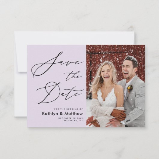 Elegant Mauve Modern Script Photo Wedding Save The Date (Voorkant)