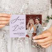 Elegant Mauve Modern Script Photo Wedding Save The Date