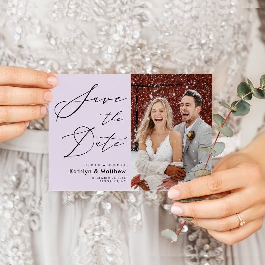 Elegant Mauve Modern Script Photo Wedding Save The Date
