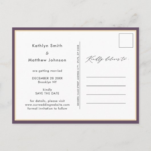 Elegant Mauve Modern Script Wedding sparen de Datu Aankondigingskaart (Achterkant)