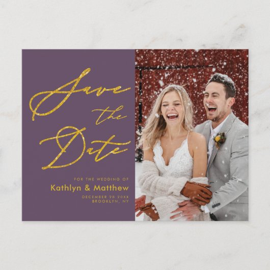 Elegant Mauve Modern Script Wedding sparen de Datu Aankondigingskaart (Voorkant)