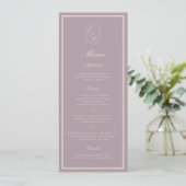 Elegant Mauve Monogram Wedding Long Menu Kaart (Staand voorkant)
