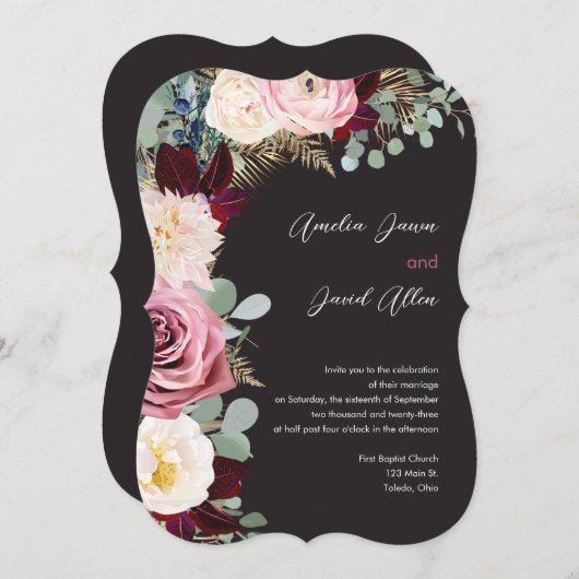 Elegant Mauve & Moody Black Wedding Invitation Kaart (Voorkant / Achterkant)