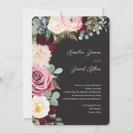 Elegant Mauve & Moody Black Wedding Invitation Kaart