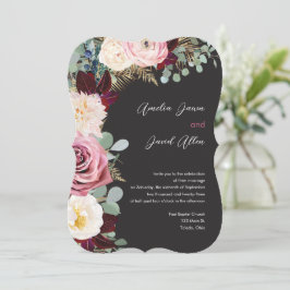 Elegant Mauve & Moody Black Wedding Invitation Kaart