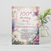 Elegant Mauve | Multi 100th Birthday Party Floral Kaart (Staand voorkant)