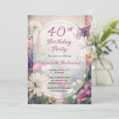Elegant Mauve | Multi 40th Birthday Party Floral Kaart (Staand voorkant)