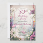 Elegant Mauve | Multi 80th Birthday Party Floral Kaart (Voorkant)