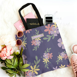 Elegant Mauve Paarse Boho Bloemmotief Tote Bag