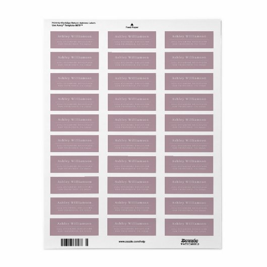 Elegant Mauve Paarse retour adreslabel Etiket (Full Sheet)
