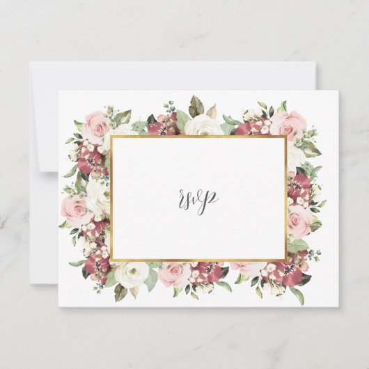 Elegant Mauve Pink Florals Gold Lijst Wedding RSVP (Voorkant)