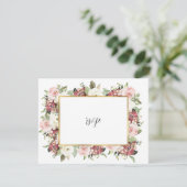 Elegant Mauve Pink Florals Gold Lijst Wedding RSVP (Staand voorkant)