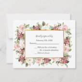Elegant Mauve Pink Florals Gold Lijst Wedding RSVP (Achterkant)