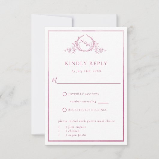 Elegant Mauve Pink Monogram en Waterverf RSVP (Voorkant)