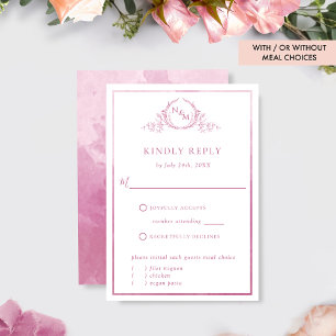 Elegant Mauve Pink Monogram en Waterverf RSVP Kaartje