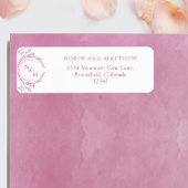 Elegant Mauve Pink Monogram Weduwadres Etiket