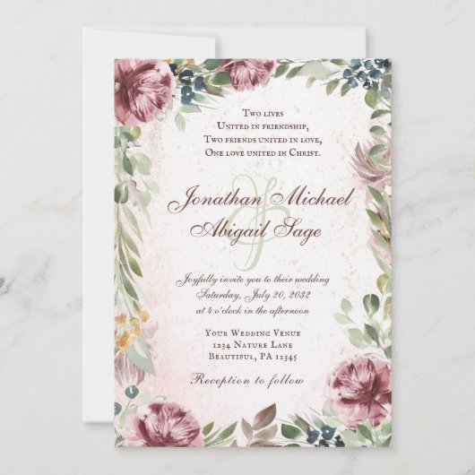Elegant Mauve Pink Peony Floral Christelijk bruilo Kaart (Voorkant)