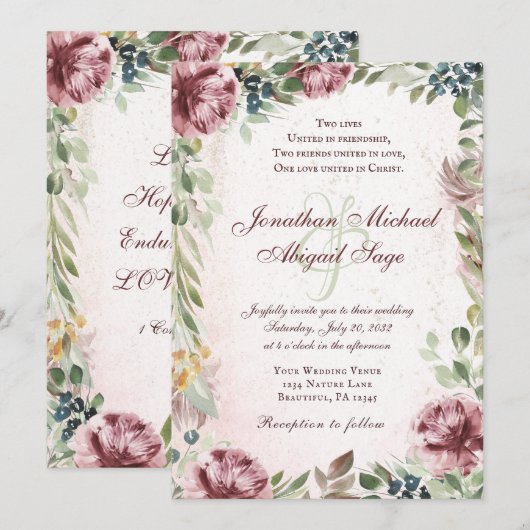 Elegant Mauve Pink Peony Floral Christelijk bruilo Kaart (Voorkant / Achterkant)