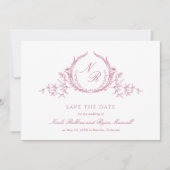 Elegant Mauve Pink Waterverf Monogram Calligrafie Save The Date (Voorkant)